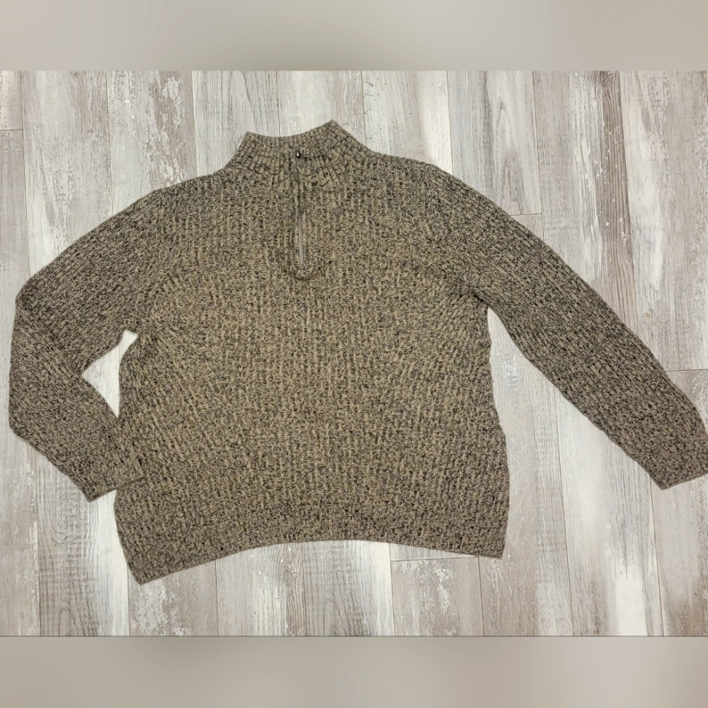 CJ Banks Long Sleeve Tand/Black Cowl Neck Knit Sweater Size 1X